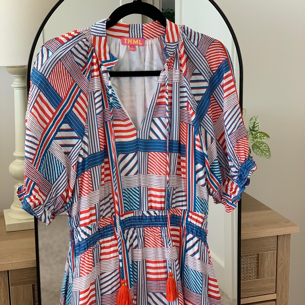THML Red and Blue Geometric Maxi Dress - Picture 3 of 5